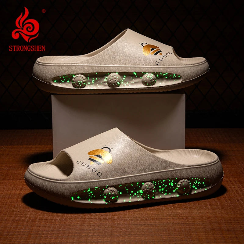 STRONGSHEN Luminous Men Slippers EVA Comfortable Flip Flops Summer Sandals Home Bathroom Anti-Slip Platform Outdoor Beach Shoes