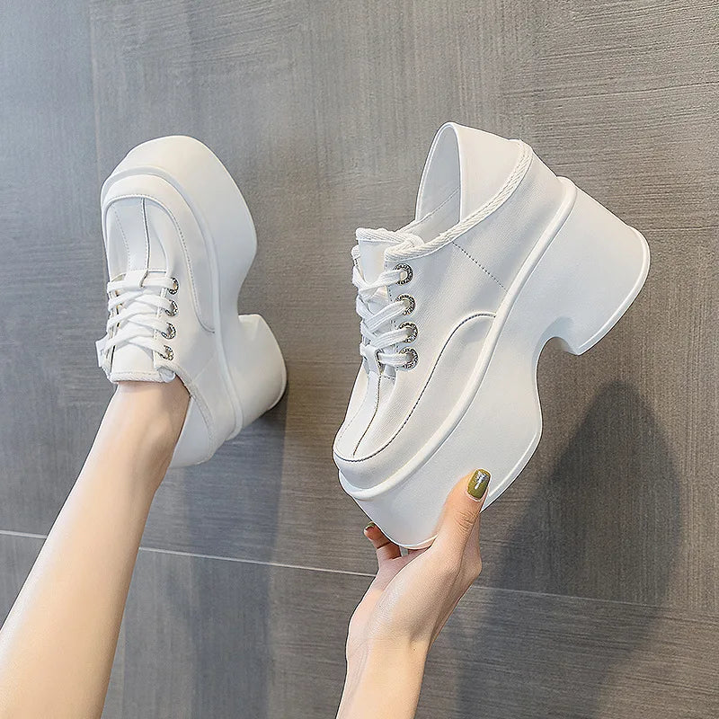 Fujin 11cm Microfiber Leather Spring Autumn Shoes Pumps Platform Wedge Flats Women Casual Shoes Ladies Fashion Skate Boarding
