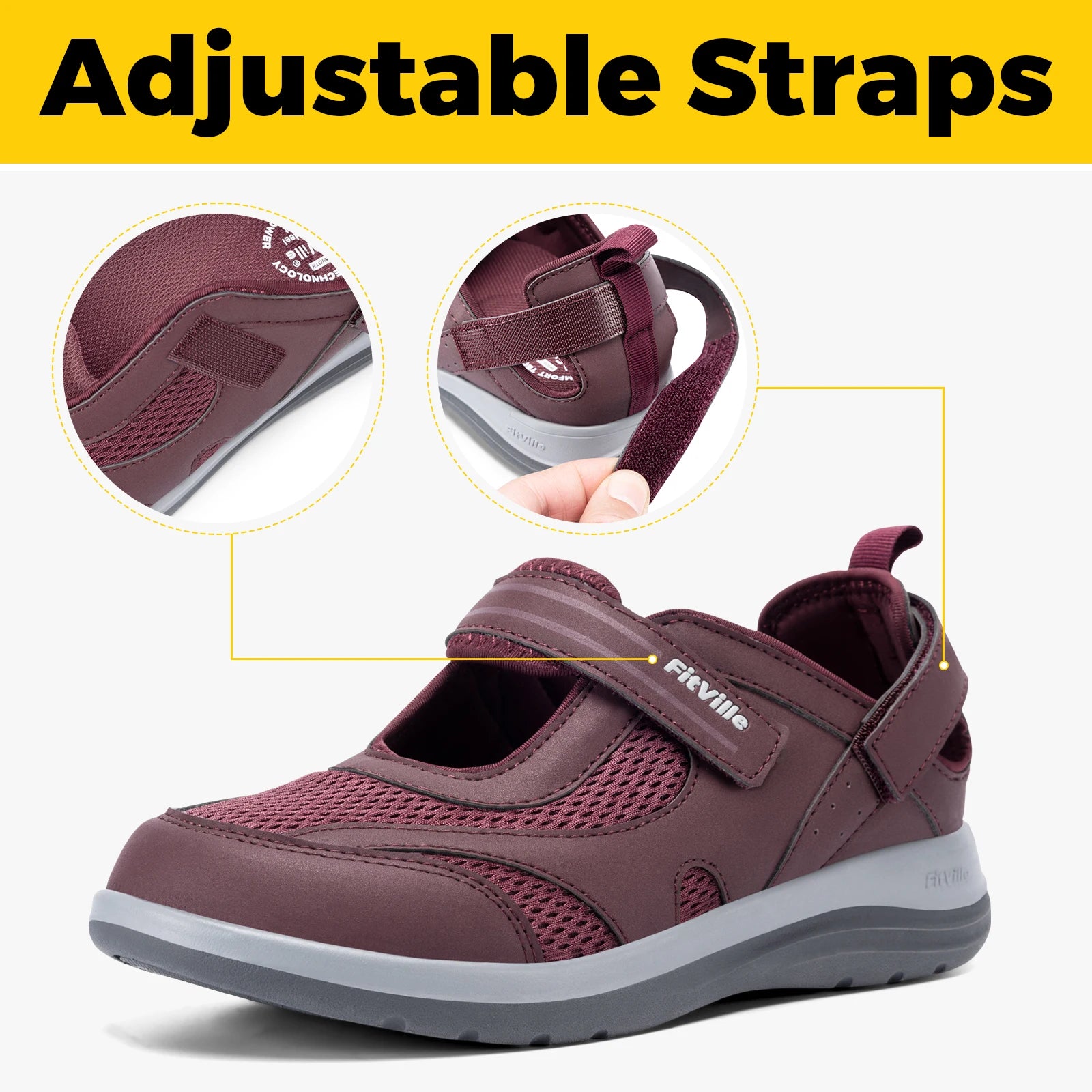 Fitville Women's Sandals Mary Jane Casual Shoes Widened Toe For Swollen Feet Lightweight Breathable Outdoor Elderly Shoes Sandal