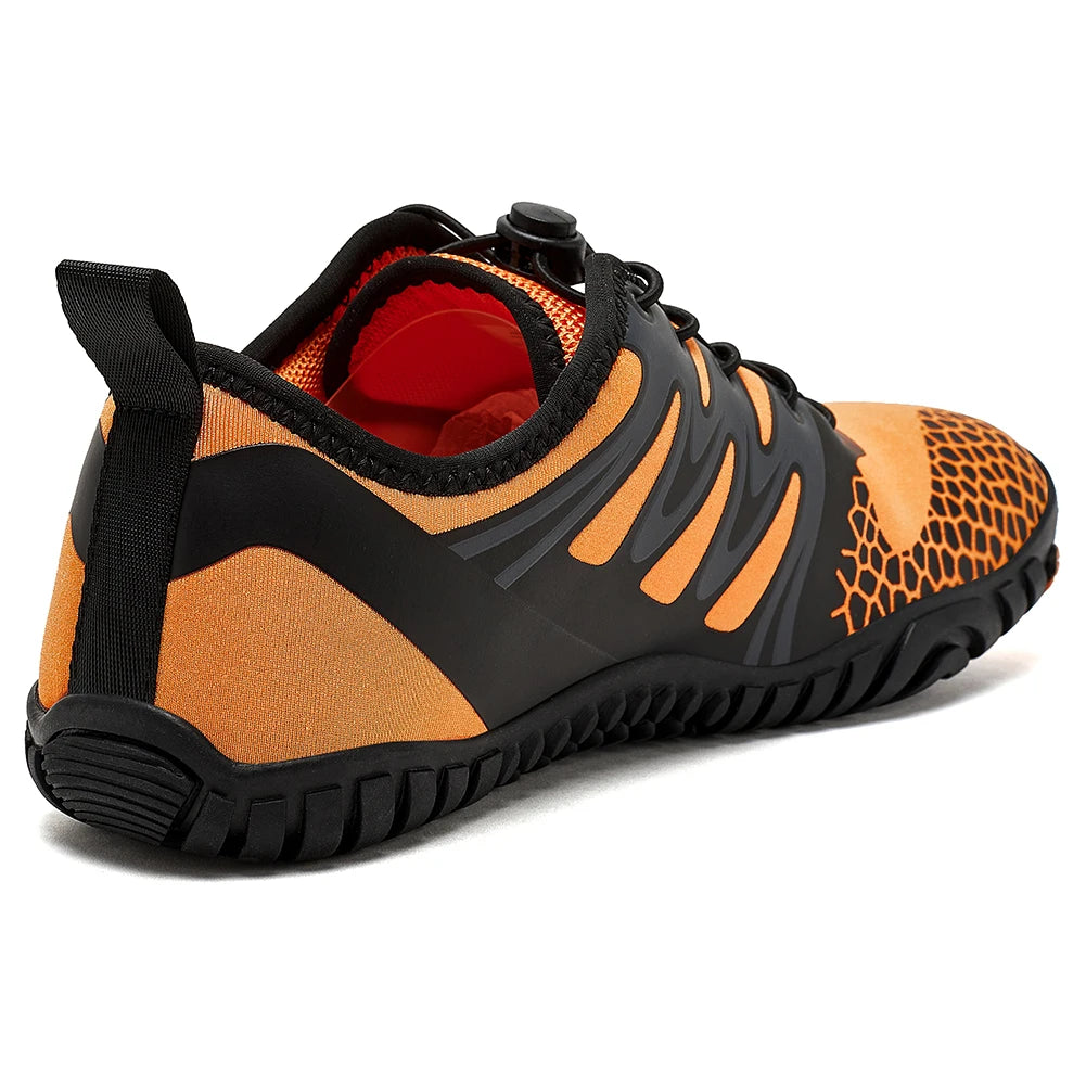 HOBIBEAR Wide Toe Barefoot Shoes for Unisex Artificial Leather Outdoor Walking Sneakers Zero Drop Minimalist Elastic Band Shoes