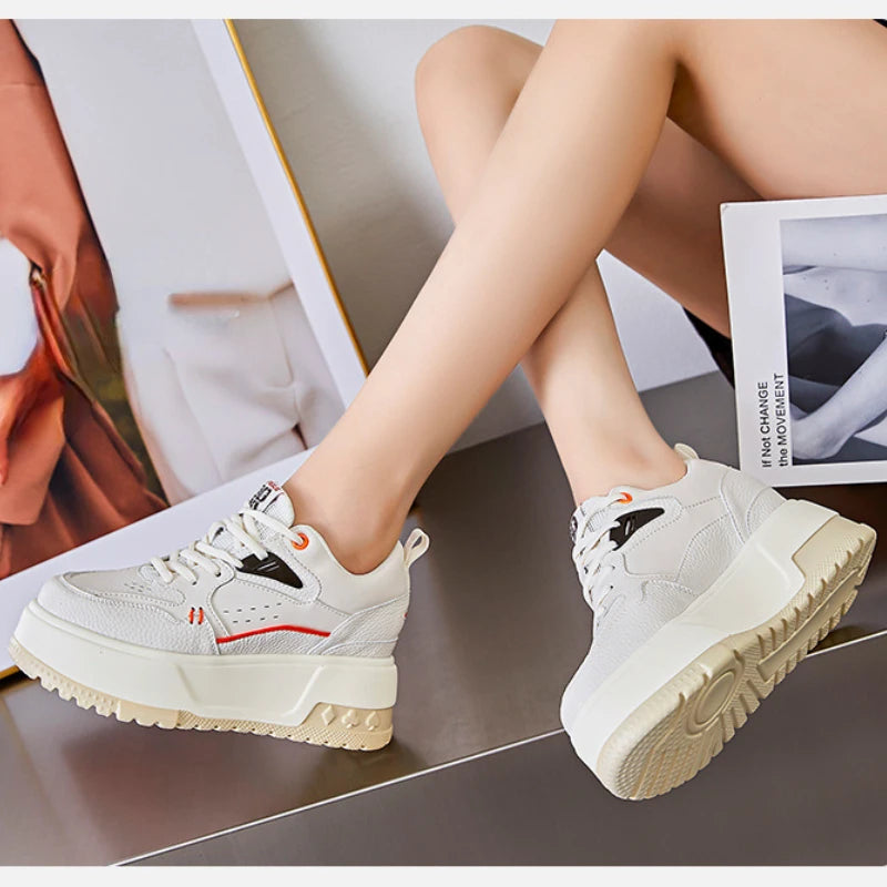 Fujin 9cm Microfiber Women Platform Wedge Chunky Sneakers Causal Walking Breathable Vulcanize Comfy Fashion Skate Board Shoes