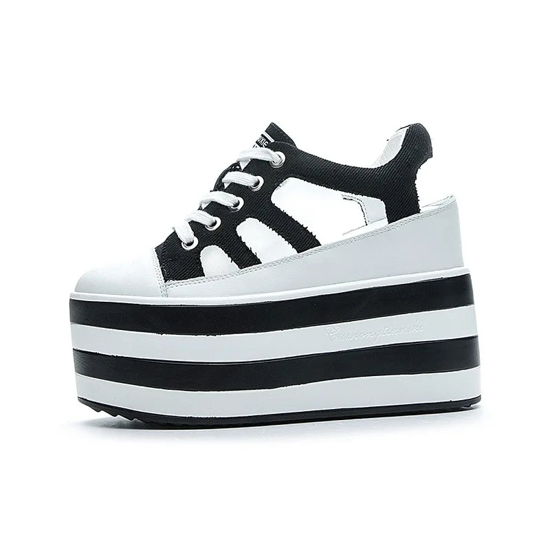 Fujin 12cm Platform Wedge Shoes Sandals for Women Sneakers Summer Shoes Hollow Cut Summer Sneakers Genuine Leather