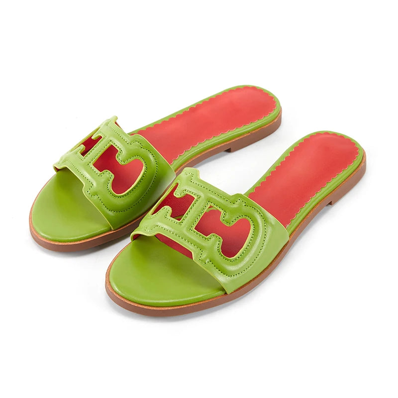 2025 Summer Slippers Women's Shoes Leather Casual Shoes Flat Luxury Brand Shoes Essence Model