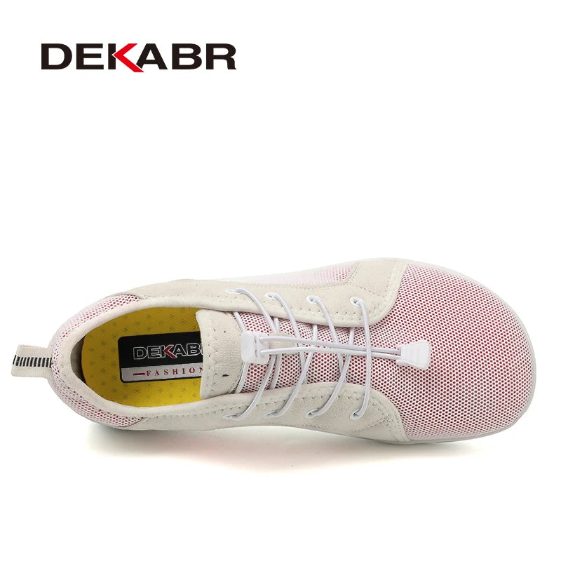 DEKABR Couple Casual Shoes Minimalist Lace-Up Lightweight Simplicity Mesh Breathable Non-Slip Men Wide Barefoot Flat Sneakers