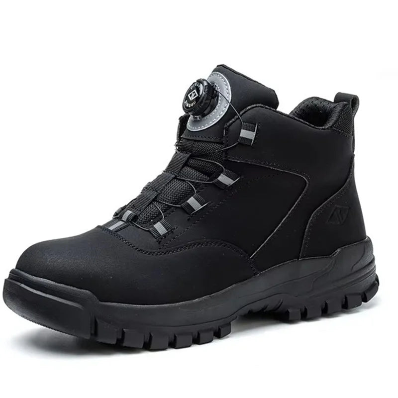 Bottes de travail à boutons rotatifs pour hommes, chaussures de sécurité à embout d'acier, chaussures de protection anti-crevaison, chaussures imperméables et indestructibles, neuves