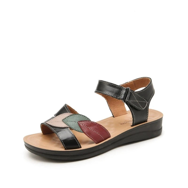 WOIZGIC Femmes Mère Dames Femmes Véritable Cuir Sandales Chaussures Plateforme Été Cool Plage Souple Imperméable Feuille Antidérapant