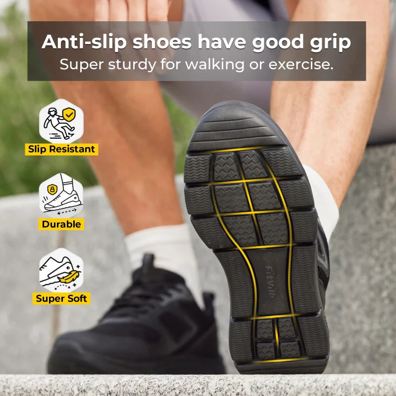 FitVille Men'S Wide Toe Walking Shoes Lightweight Non-Slip Walking Tennis Shoe Cushioning Slip-On Comfortable Relieve pain
