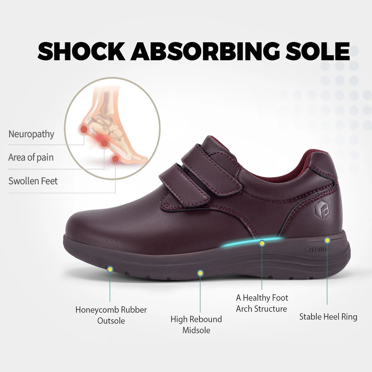 FitVille Leather Women's Shoes Diabetic Shoes Extra Wide Slip-On Walking Shoes For Womens Swollen Feet with Arch Support