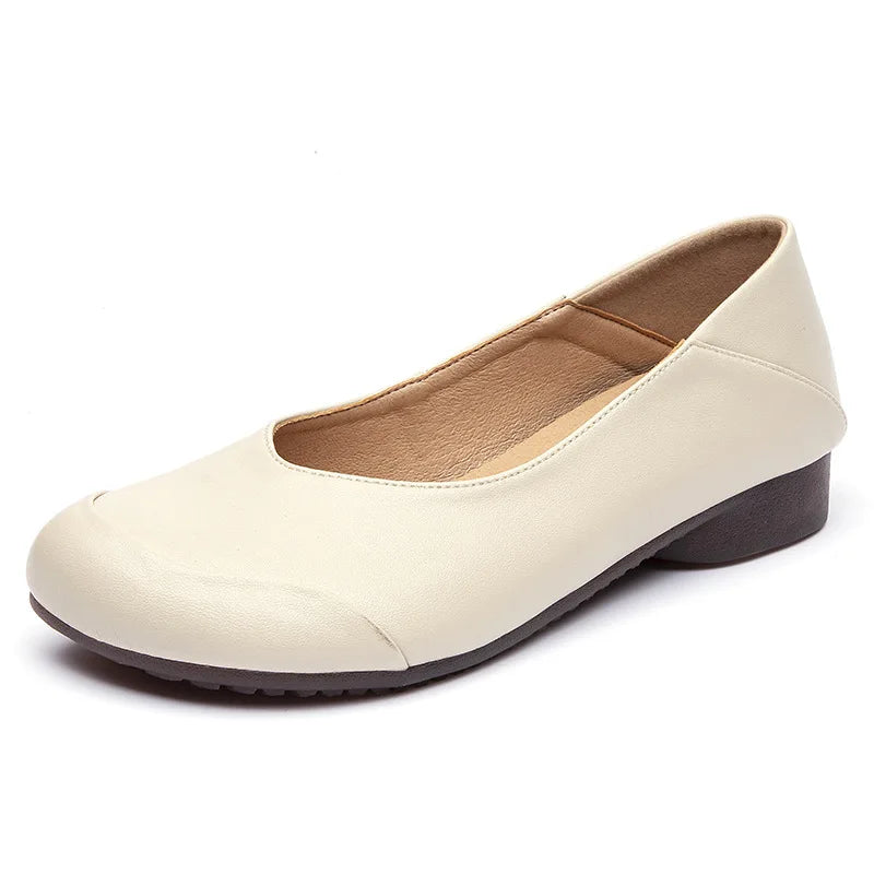 WOIZGIC Women Mother Female Ladies Genuine Leather Shoes Flats Loafers Non Slip On Retro Ballerina National Moccasins Round Toe