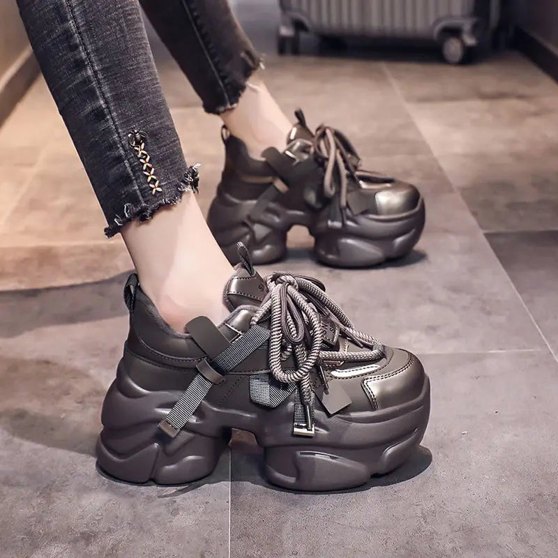 Fujin 8cm Women Platform Wedge Spring Boots Casual Genuine Leather Vulcanize Ankle Autumn Chunky Sneakers Ergonomic Woman Shoes