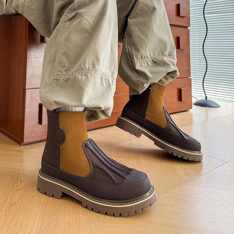 High Top Lace Men Boots Autumn Winter Cowhide Male Riding Shoes Men Casual Bottom Men Boots Soft British Retro Boots Size 38-44