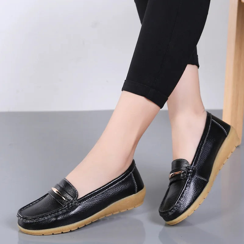 WOIZGIC Femmes Mère Dames Femme Femme Chaussures Plates En Cuir Véritable Mocassins Plateforme Bling Sans Lacet Mocassins Grande Taille 43 44