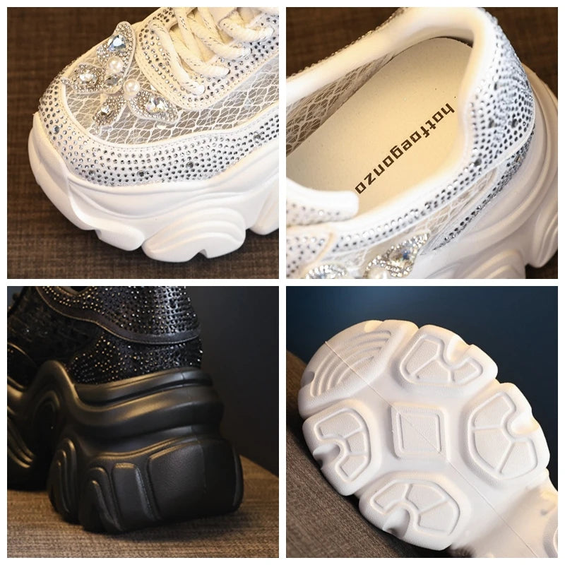 Fujin 9cm Air Mesh Microfiber Leather Chunky Sneaker Hook Ankle Boots Bling High Brand Comfy Booties Fashion Summer Shoes Women