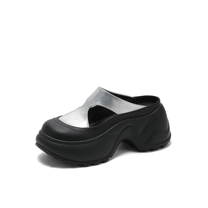 Fujin 8.5cm Microfiber Leather Slippers Slip on Round Toe Platform Flats Fabric Women Sandals Platform Wedge Flats Shoes Fashion