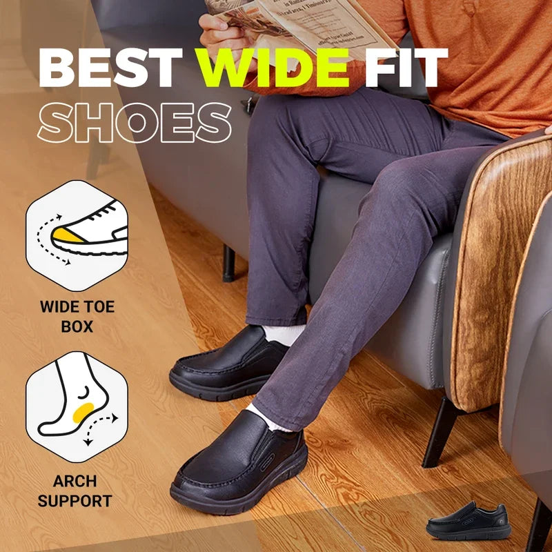 Fitville Men'S Shoes Wide Width Leather Slip-On Casual Shoes Lightweight For Swollen Feet With Arch Support Pain Relief