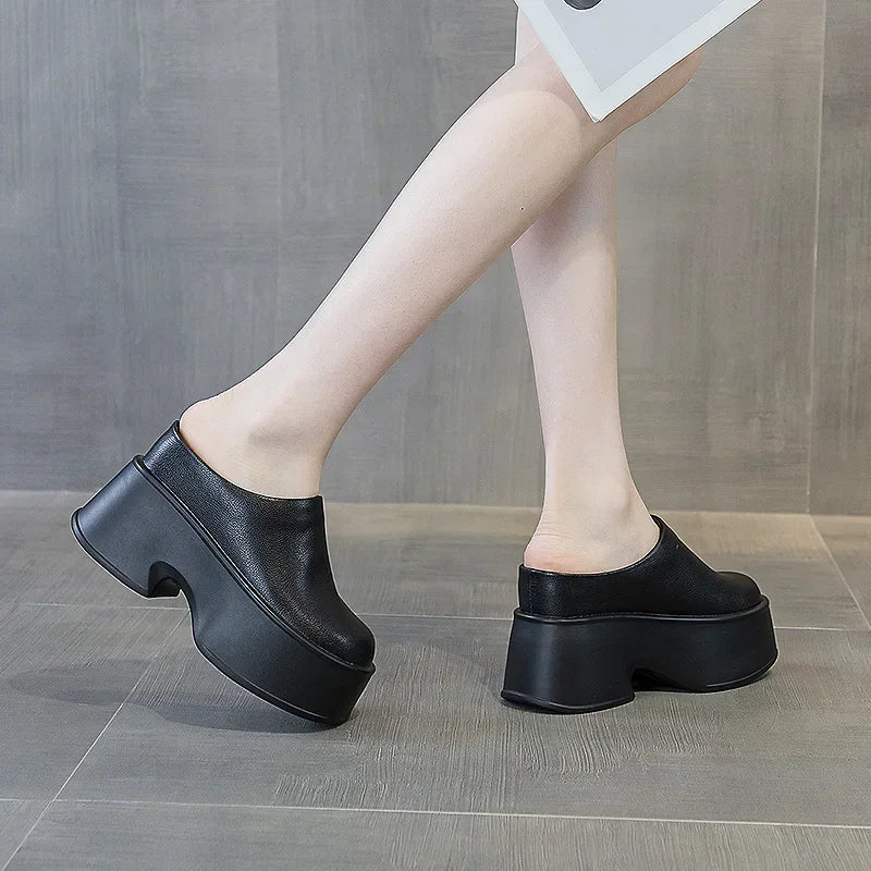 Fujin 11cm New Slippers Natural Cow Genuine Leather Platform Wedge Sneakers Pumps Summer Women ROME Hidden Heels Vulcanize Shoes