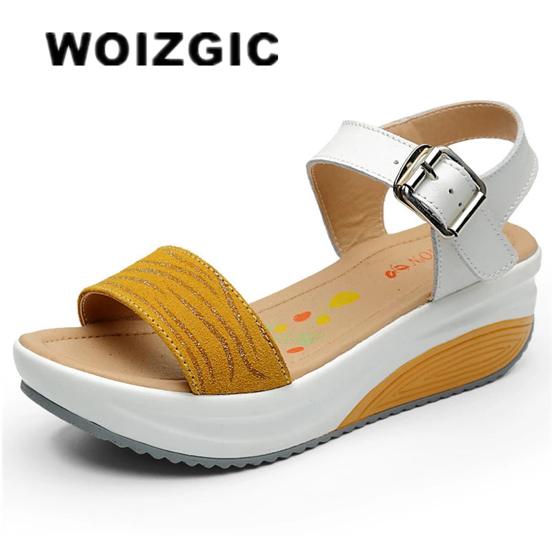 WOIZGIC Chaussures en cuir véritable pour femmes, sandales à plateforme, talons hauts, tongs d'été, plage, pointures 35-40, CDBY-5531