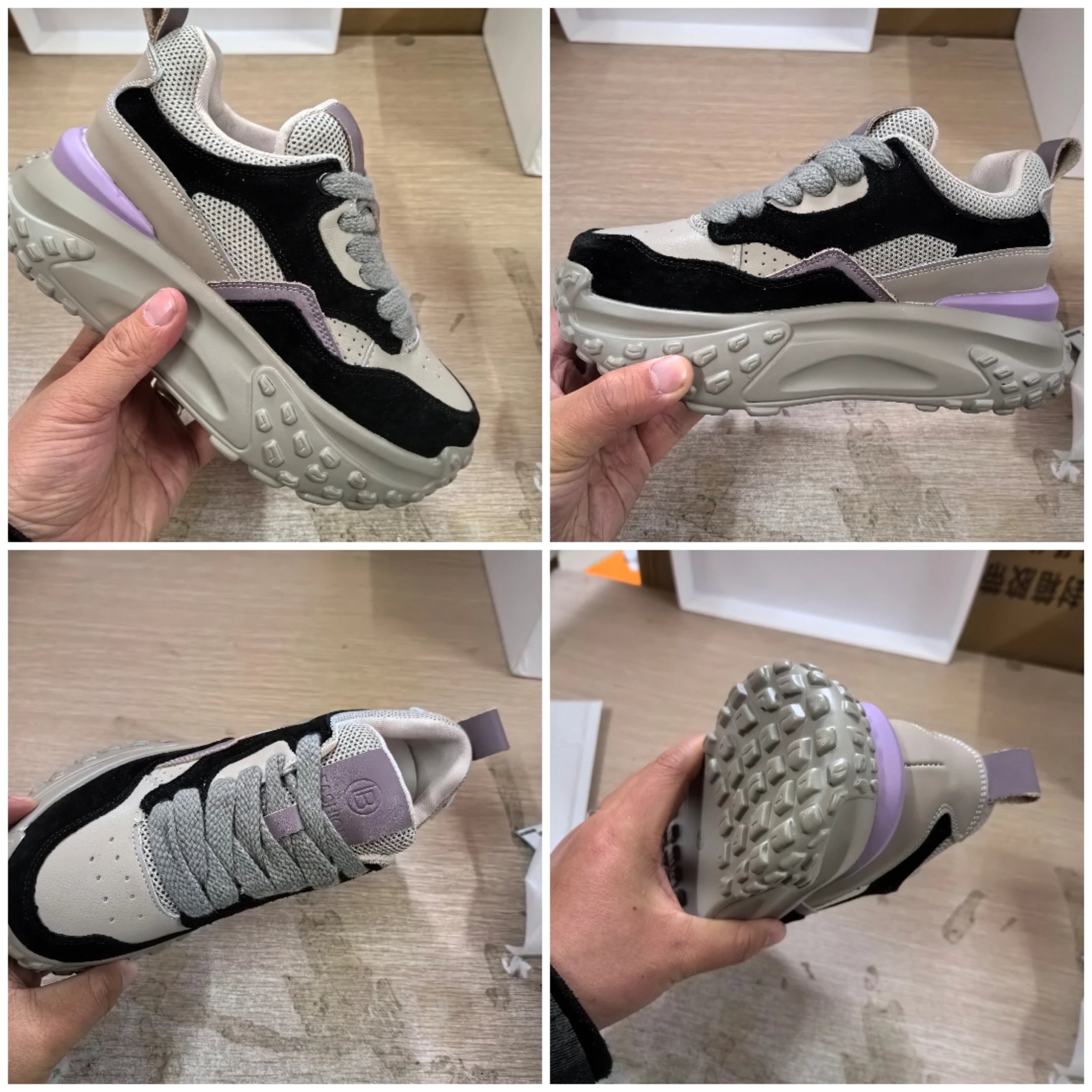 Fujin 6cm Genuine Leather Platform Mesh Breathable Sneakers Chunky Hidden Heel Mixed Color Women Autumn Spring Vulcanize Shoes