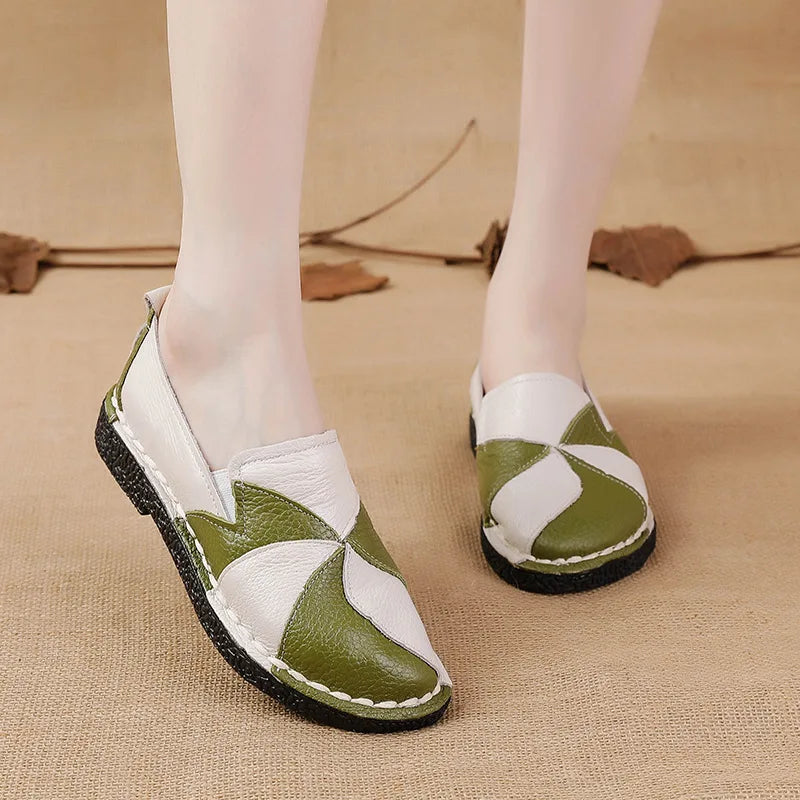 WOIZGIC Femmes Dames Femmes Mère Chaussures En Cuir Véritable Appartements Mocassins De Créateur Mocassins À Enfiler Coloré Grande Taille 41 42