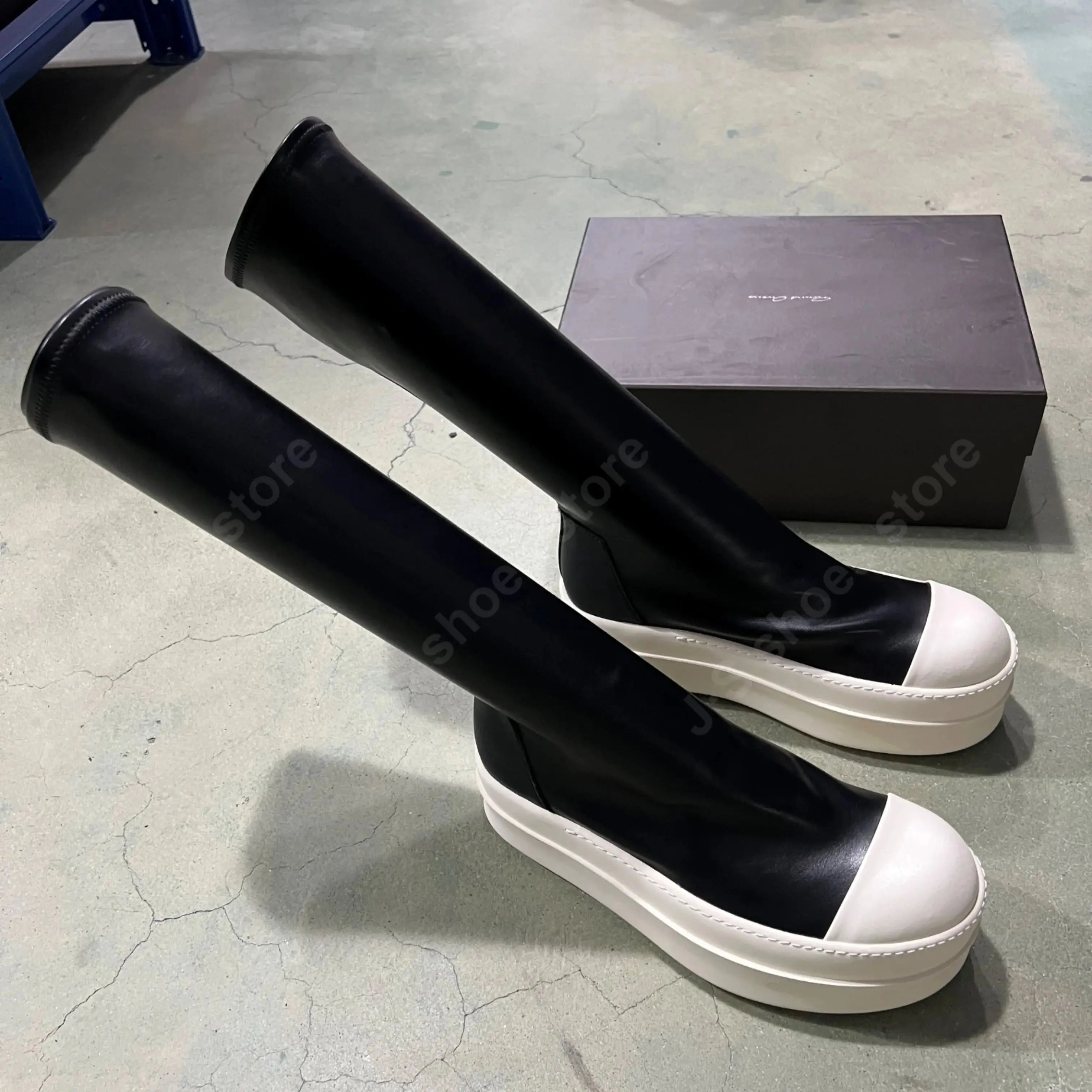 Ro Designer Boots Men Sneaker Women Black Leather Shoes SLIP-ON Casual Shoe Platform 6cm Thick Sole High Top Sneakers Ankle Boot