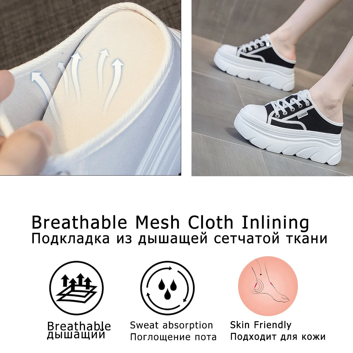 Fujin 9cm Canvas Genuine Leather Women Summer Shoes Wedge Sneakers Platform Slippers Shoes Slip on Sandals Slideds High Heel