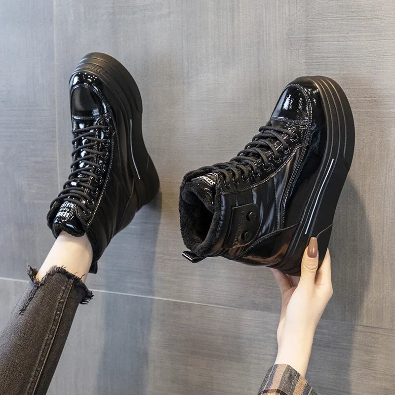 Fujin 8.5cm Cow Genuine Leather Down Cloth Women Ankle Booties Platform Wedge Females Plush Warm Autumn Winter Shoes Snow Boots