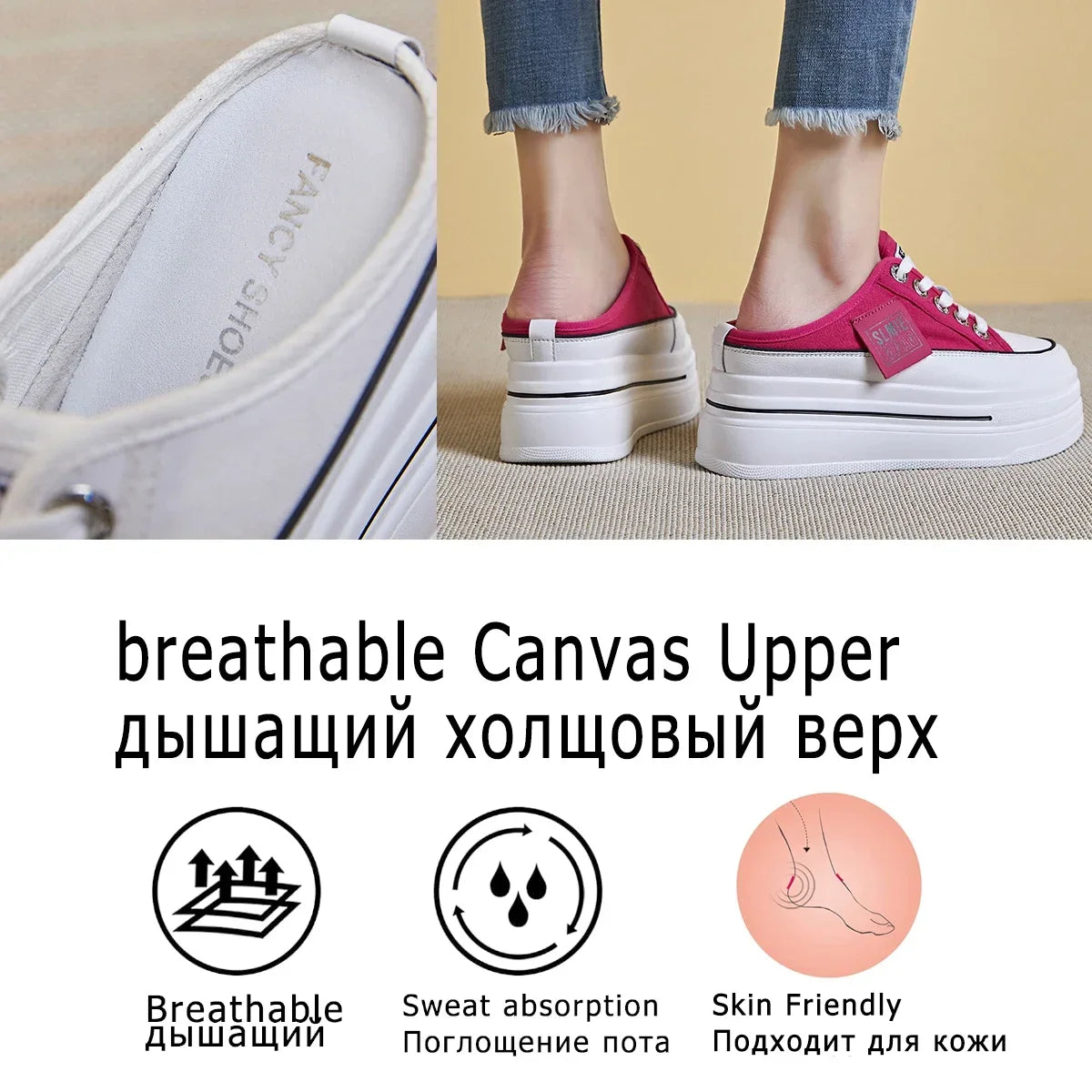 Fujin flip flops women 7.5cm Platform Slippers Denim Chunky Sneaker Casual Comfy Breathable Summer Shoes Women's slippers