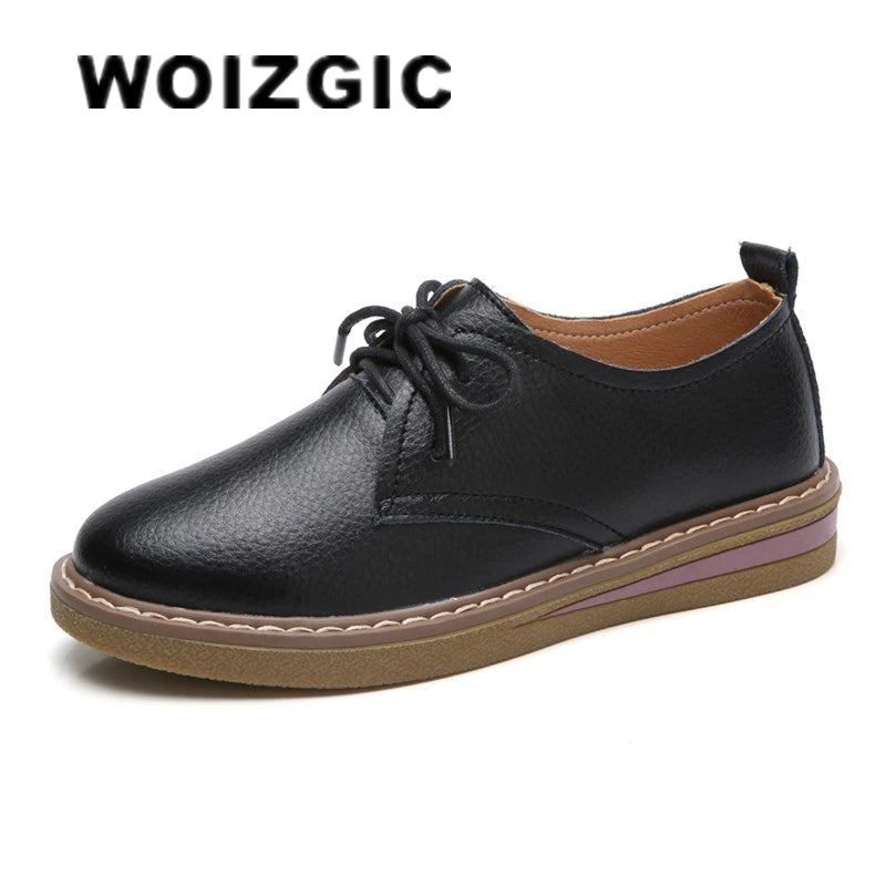 WOIZGIC Chaussures décontractées pour femmes, mocassins plats, chaussures pour dames, vieille mère, cuir de vache véritable, lacets, peau de porc, coréen, 35-40 SKH-058