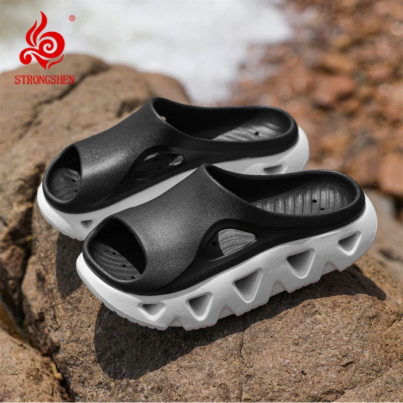 STRONGSHEN Trendy Men's Slippers Summer Outdoor Casual Thick Soft Platform Slippers Indoor Shower Bathroom Slippers Casual Shoes