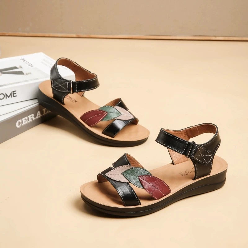 WOIZGIC Femmes Mère Dames Femmes Véritable Cuir Sandales Chaussures Plateforme Été Cool Plage Souple Imperméable Feuille Antidérapant