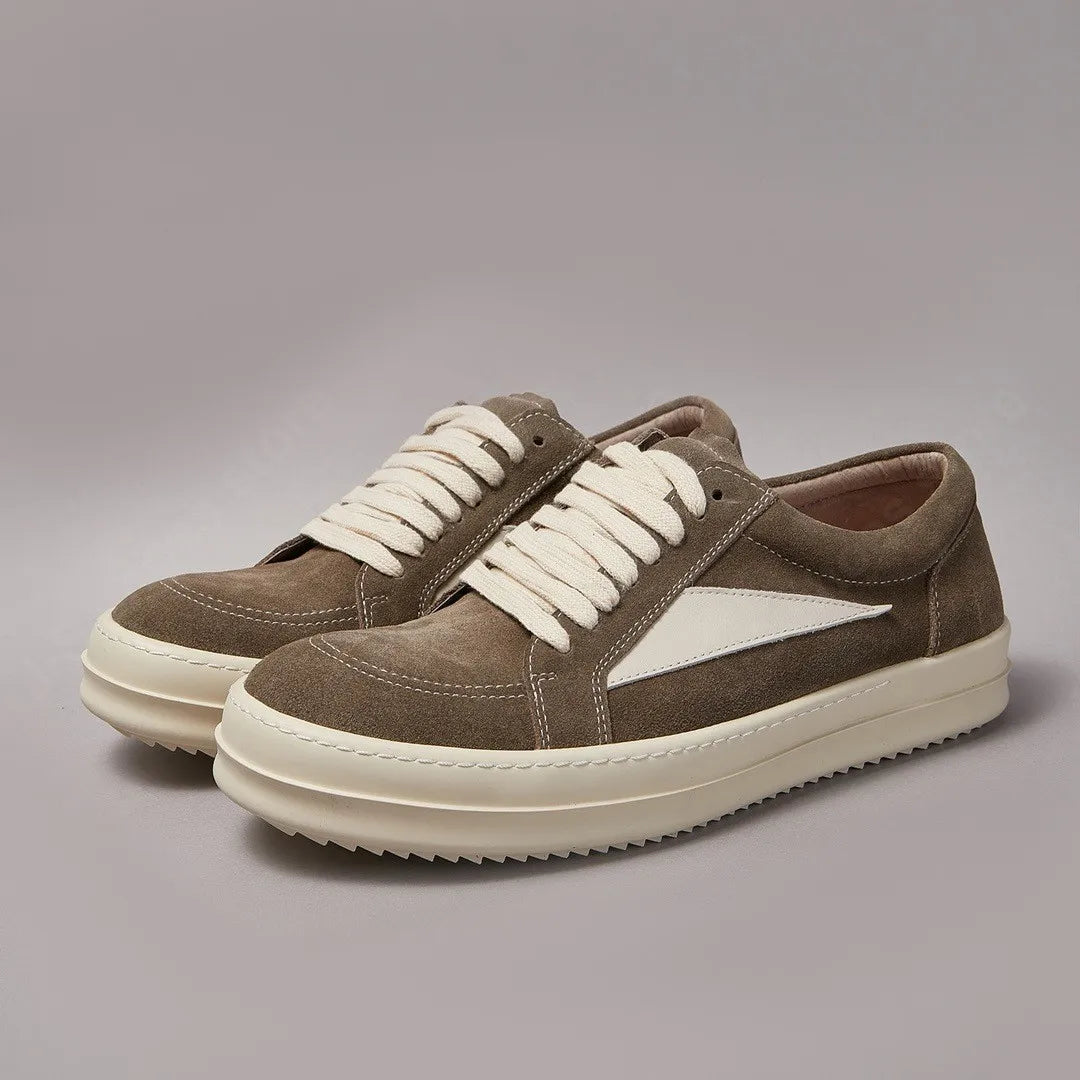 Ro Men Brown Suede Shoe Outoor Low Top Casual Shoes White Leather Lace Up Women Sneaker Design Boot Cow Suede Flat Sneakers