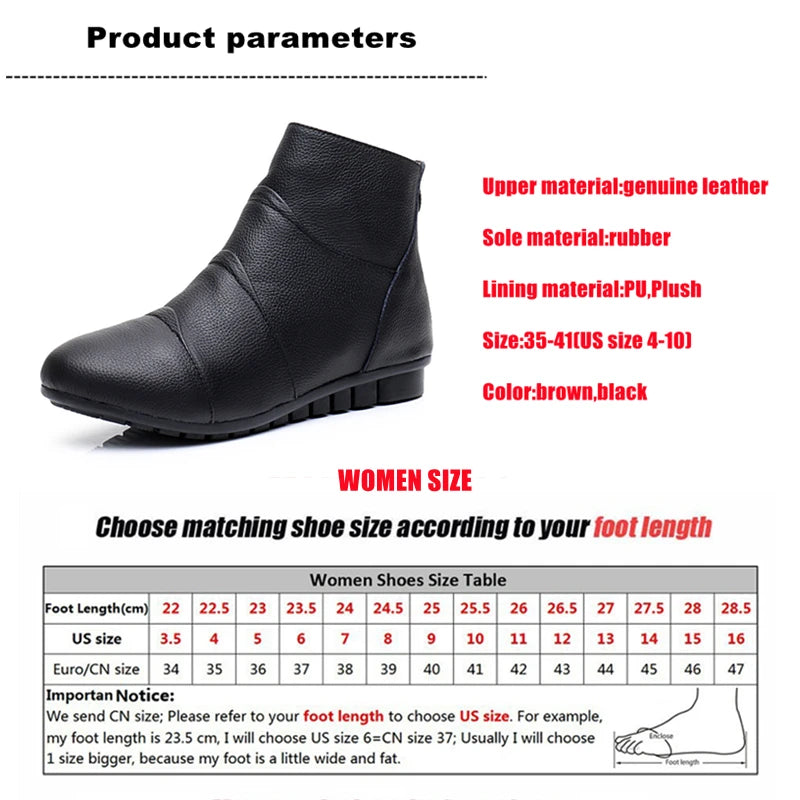 WOIZGIC Femmes Dames Femme Mère Chaussures En Cuir Véritable Plateforme Bottines Fermeture Éclair Automne Hiver Chaud Fourrure En Peluche Grande Taille