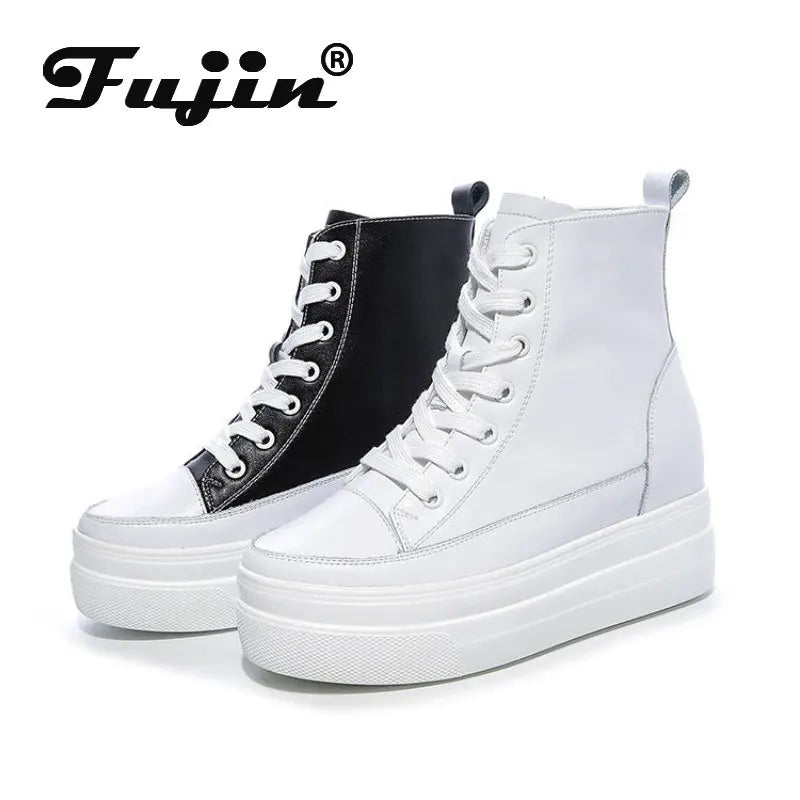 Fujin 8cm Genuine Leather Platform Sneakers Wedge Shoes For Women Spring Autumn Winter Women ankle Boots Booties Casual Shoes