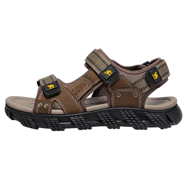 GOLDEN CAMEL Men Water Sandals Waterproof Arch Support Hiking Sandal Comfort Leather Sandal Adjustable Athletic Outdoor Slipper