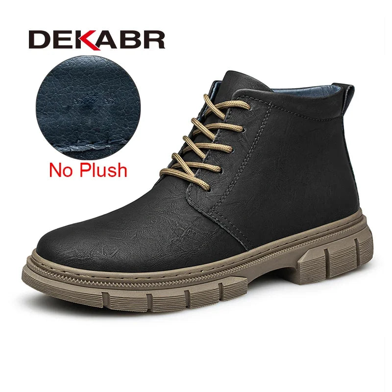 DEKABR Fashion Warm Men Snow Boots Autumn Winter Lace Up Comfortable Waterproof Plush Simple Style Ankle Shoes Men Big Size 47