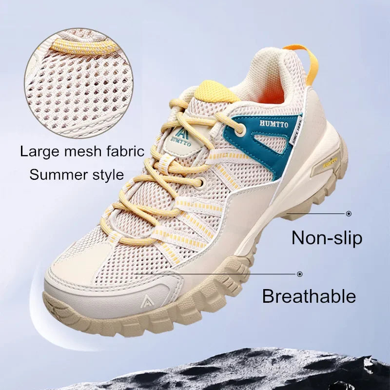 HUMTTO Women's Sports Shoes Summer Breathable Hiking Shoes Non-slip Luxury Designer Outdoor Rubber Trekking Sneakers for Women