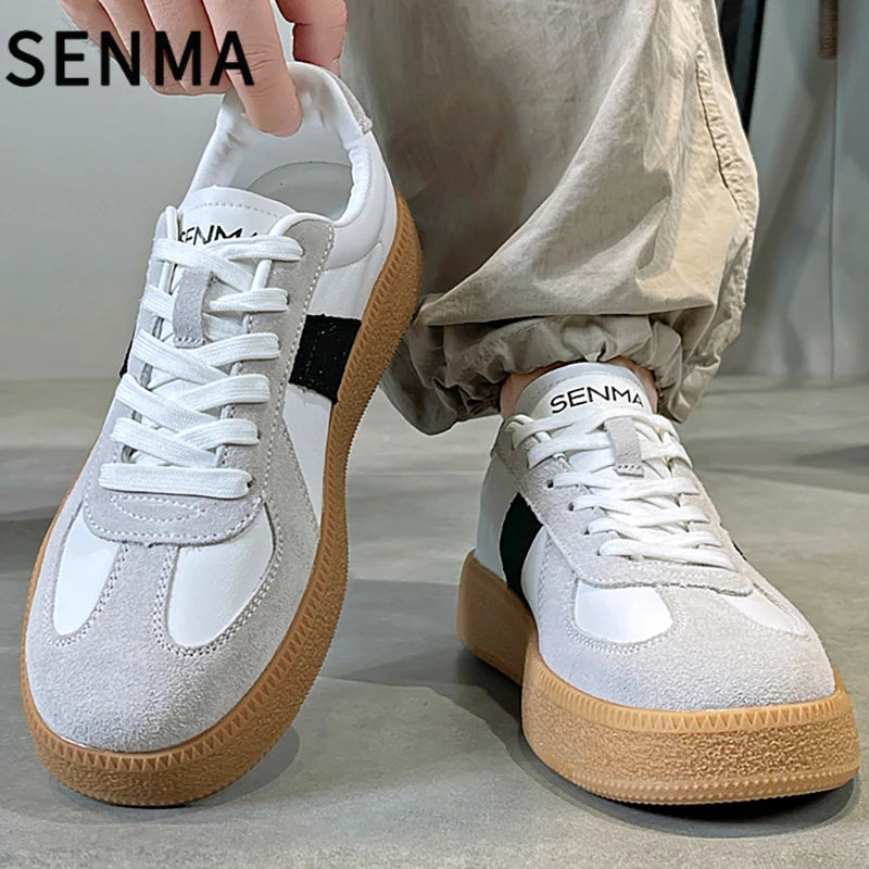 SENMA Men's and Women's Casual Sneakers Breathable Non-Slip Tennis Walking Shoes Leather Suede Flats Shoes Women Sports Shoes
