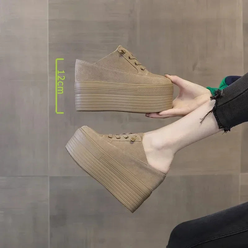 Fujin 10cm 12cm Suede Genuine Leather Fashion Height Increasing Females Lady Casual Platform Wedge Women Slip on Shoe Summer