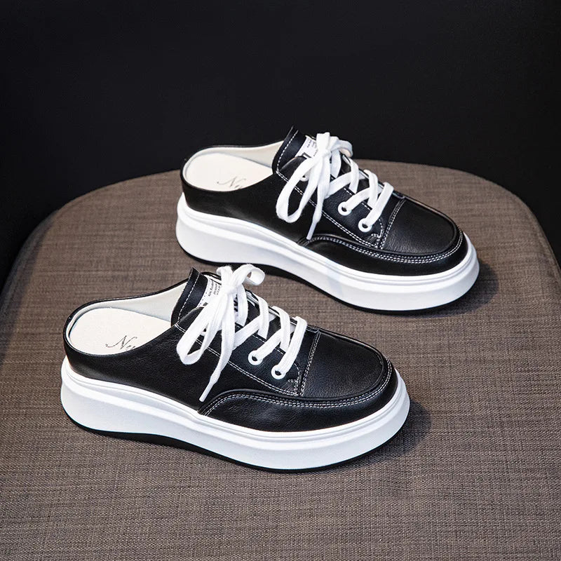 Koznoy 7cm Genuine Leather Comfy Casual Breathable Platform Wedge Slipper Fall Ladies Vulcanize Women Chunky Sneakers High Brand