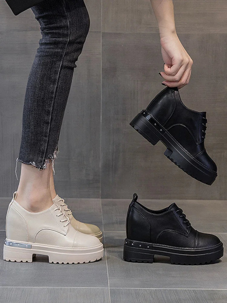 Fujin 9cm Women Boots Shoes Genuine Leather Heel Platform Wedge Autumn Autumn Women Casual Shoes Sneakers Slip On Slipony Booty