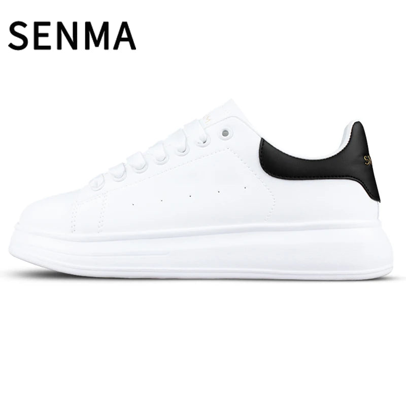 Senma Men's Shoes Couple Sports Casual White Board Shoes Men's Leather Soft Sole Height Increasing Versatile White Trendy Shoes