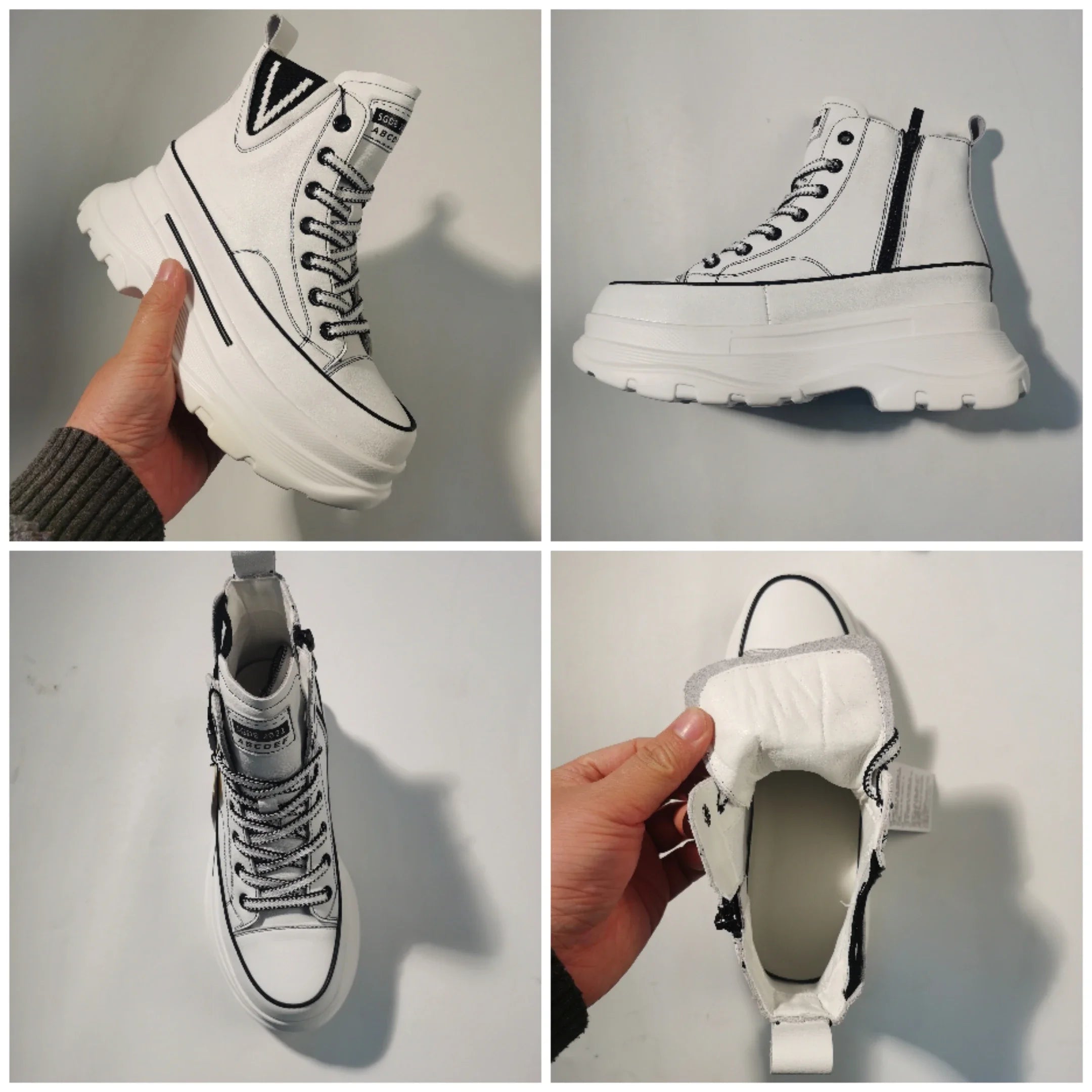 Fujin 7cm Platform Wedge Sneakers Chunky Shoes Genuine Leather Combat Boots Women Ankle Boots Autumn Autumn Booties