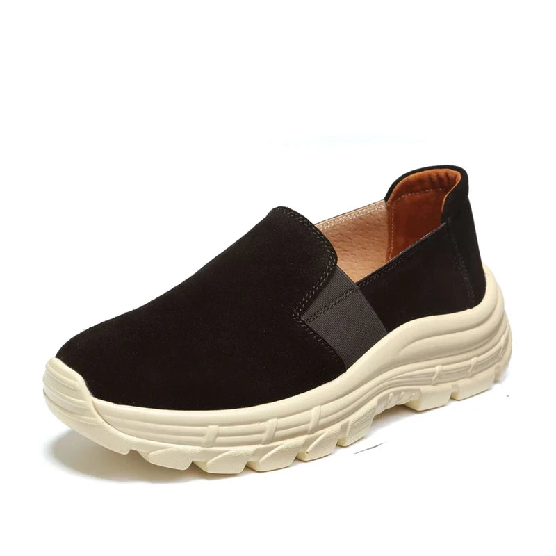 WOIZGIC Chaussures plates pour femmes, mocassins en cuir véritable, en daim de vache, antidérapantes, respirantes et vulcanisées
