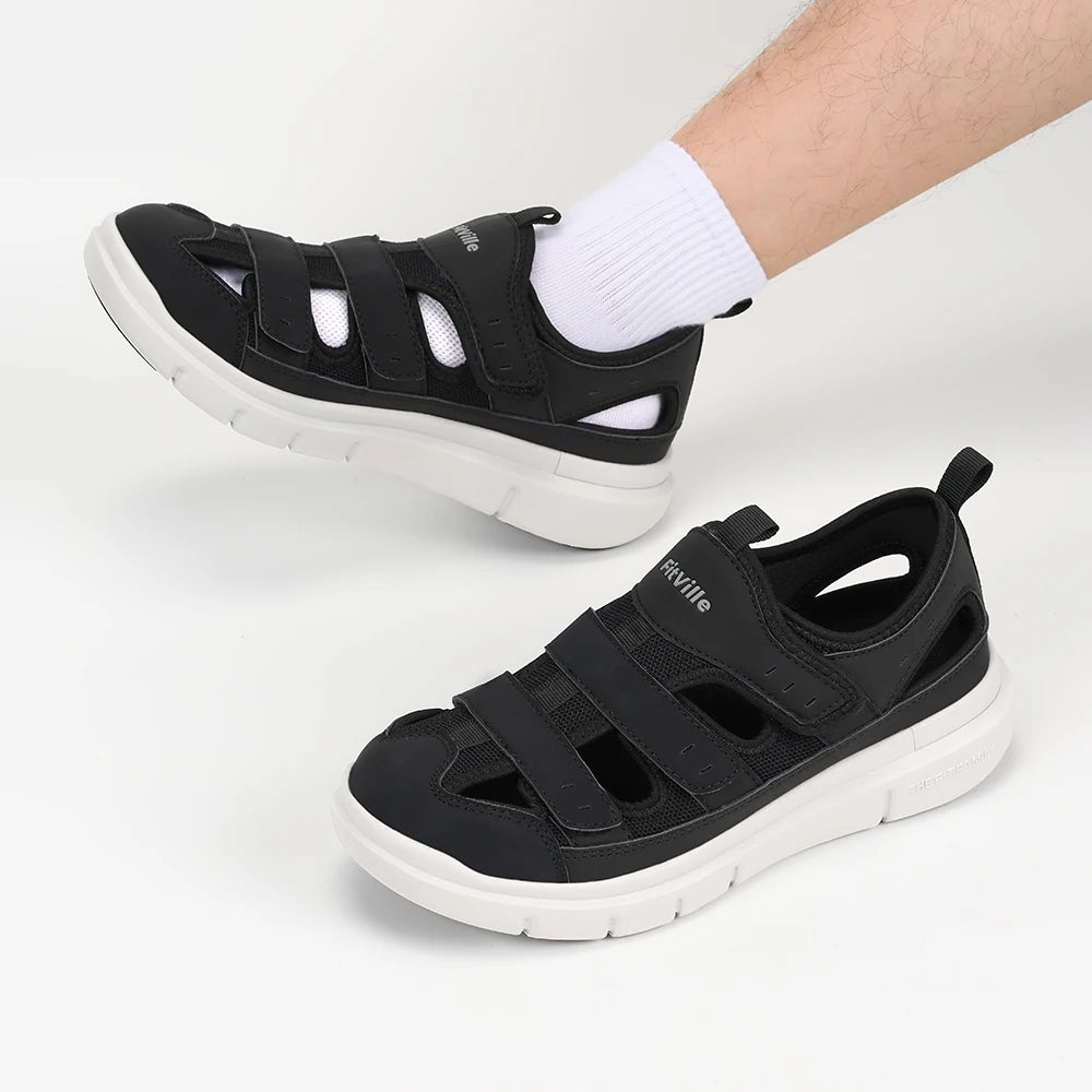 FitVille Men'S Sandals Widened Diabetes Shoes Mens Casual Shoes Lightweight For Plantar Fasciitis Arch Support Relief Pain