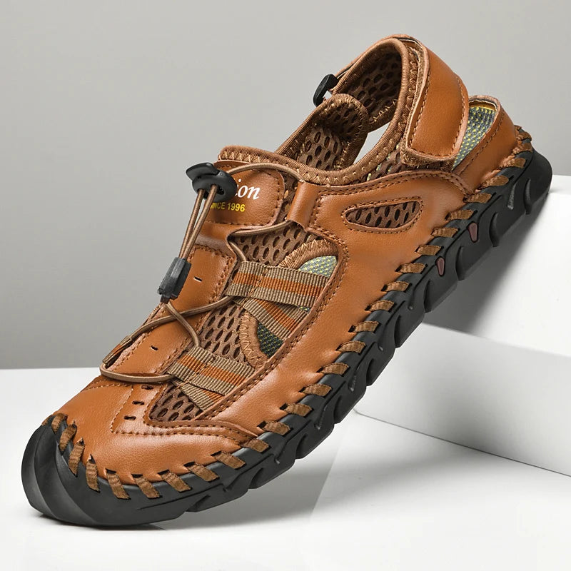 Sandales d'été respirantes pour hommes, sandales romaines tendance, faites à la main, en maille, chaussures décontractées pour hommes, plateforme, sandales de plage pour hommes