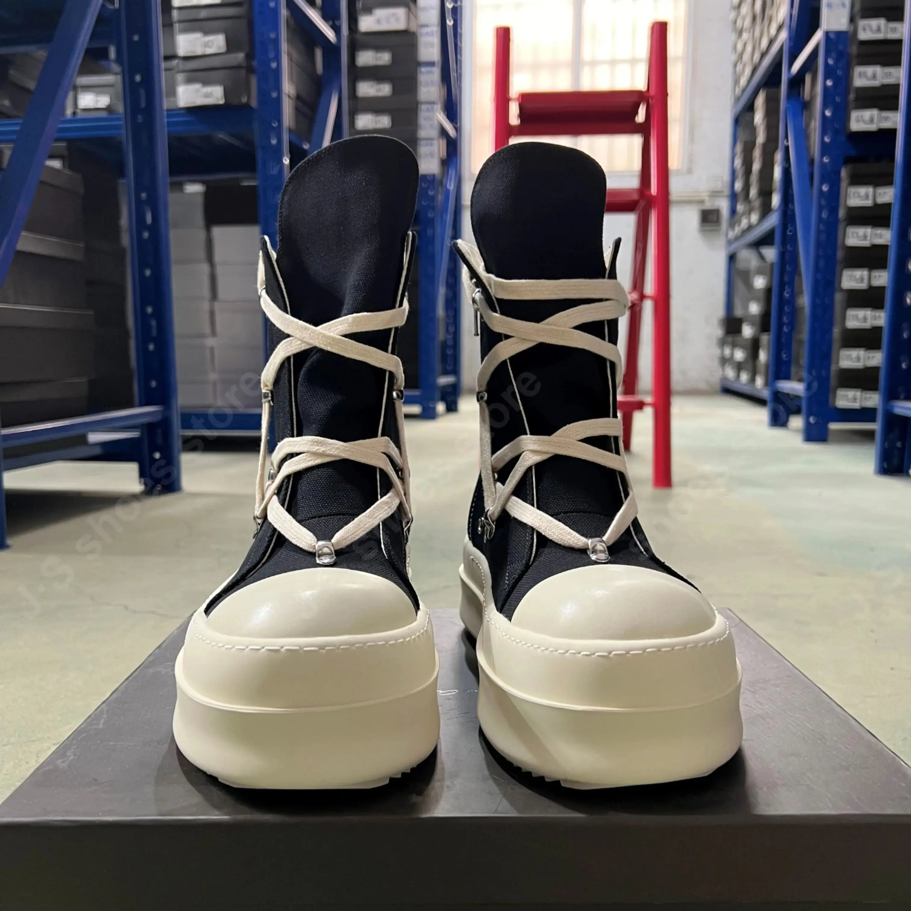 R-o Designer Boots Men Sneaker Women Black Canvas High Top Casual Shoe Lace Up Platform 6cm Thick Sole Ankle Boot Shoes