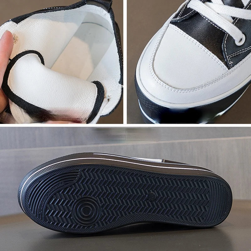 Fujin Women's High Top Sneakers Casual Leather Lace up Boots Sneakers For Woman Spring Autumn Shoes High Heels Sneaker Shoes