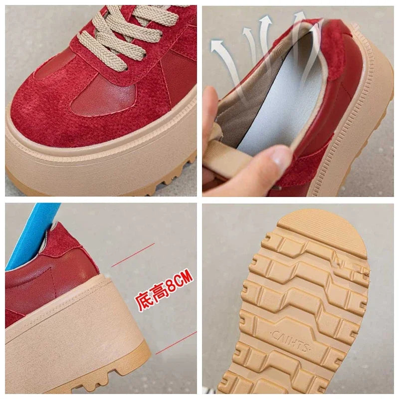 Fujin 8cm Suede Leather Mesh Platform Shoes Wedge Sneakers for Women Hidden Heel Increased Shoes Spring Autumn Sneakers Female