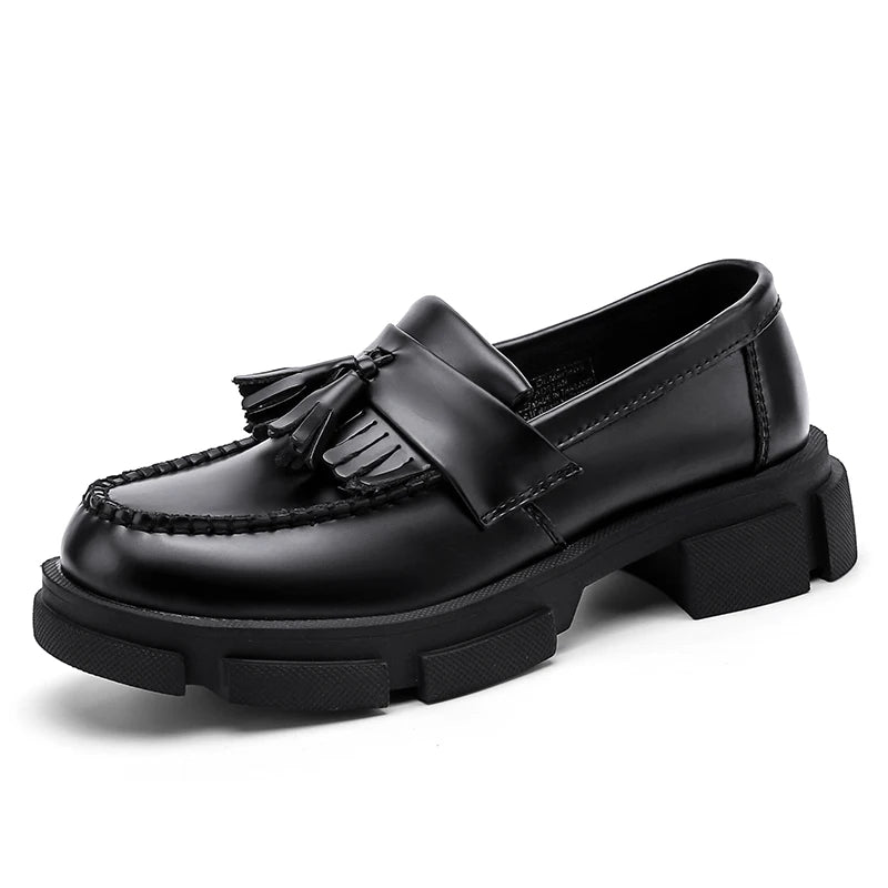 STRONGSHEN Men Leather Tassel Shoes Brand Luxury Loafers Black Moccasin Thick Bottom Business Casual Formal Men's Dress Shoes