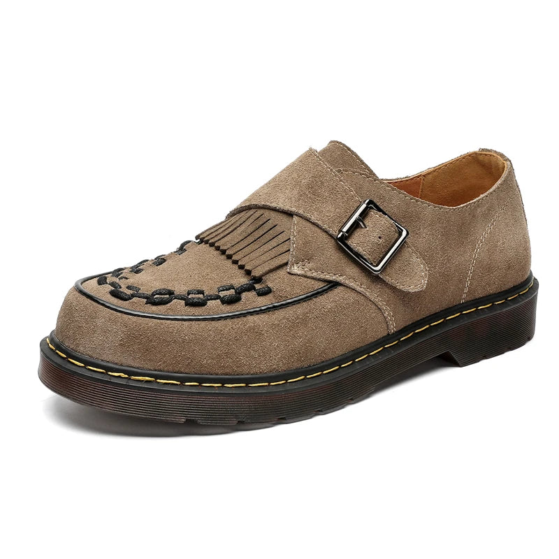 STRONGSHEN Men Retro Suede Leather Shoes Tassel Lightweight Flats Loafers Casual Shoes Thick Platform Luxury Fashion Formal Shoe
